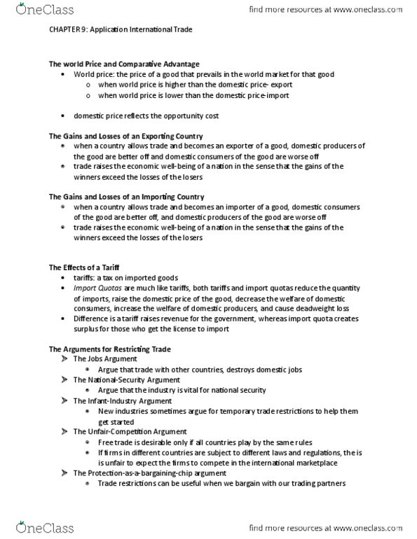 ECON 1000 Lecture Notes - Lecture 12: Externality, Trade Restriction, Free Trade thumbnail