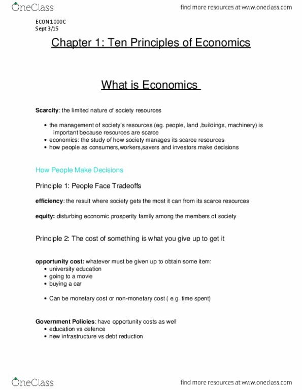 ECON 1000 Lecture Notes - Lecture 1: Business Cycle, E.G. Time, Invisible Hand thumbnail