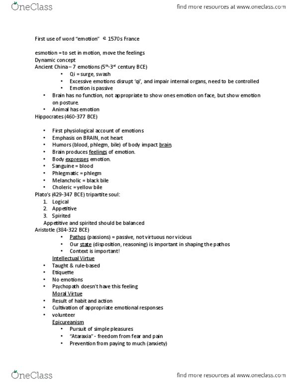 PSYC18H3 Lecture Notes - Lecture 1: Stoicism, Epicureanism, Apatheia thumbnail