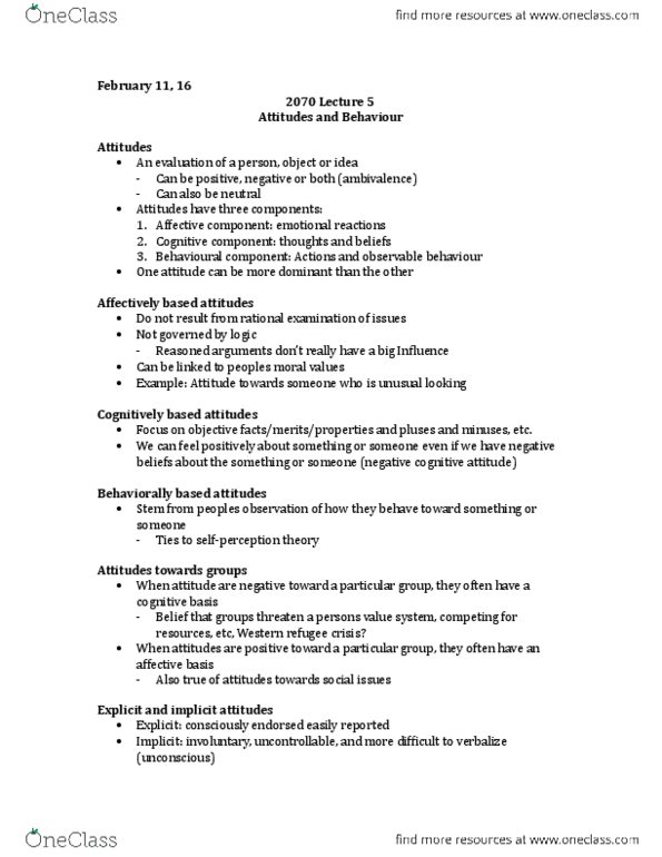 Psychology 2070A/B Lecture Notes - Lecture 5: Implicit-Association Test, Attitude Change, Name–Letter Effect thumbnail