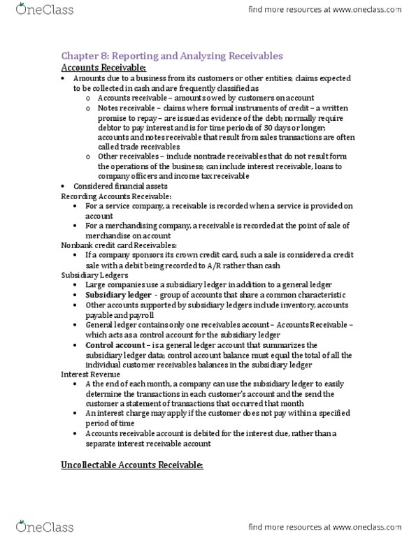 ACCT 2220 Lecture Notes - Lecture 8: Subledger, General Ledger, Debits And Credits thumbnail