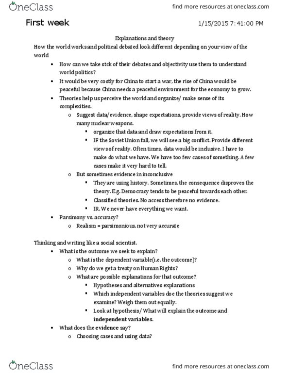 INTL 2500 Lecture Notes - Lecture 1: Human Nature, Dependent And Independent Variables, Social Science thumbnail