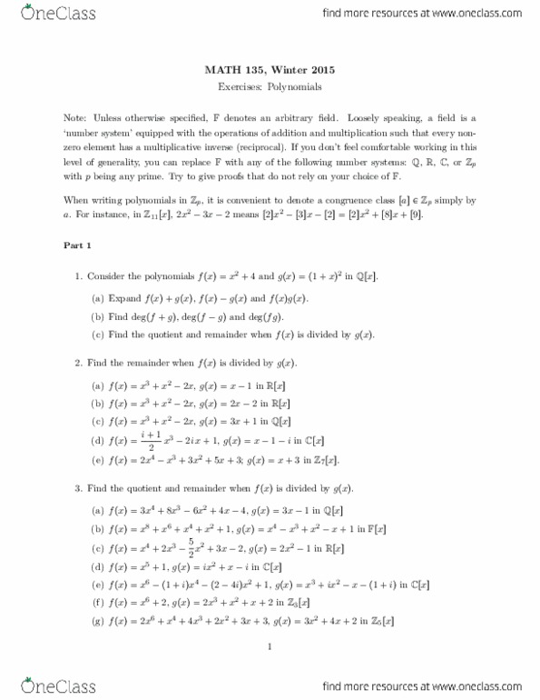 MATH135 Lecture 18: Exercises - Polynomials thumbnail