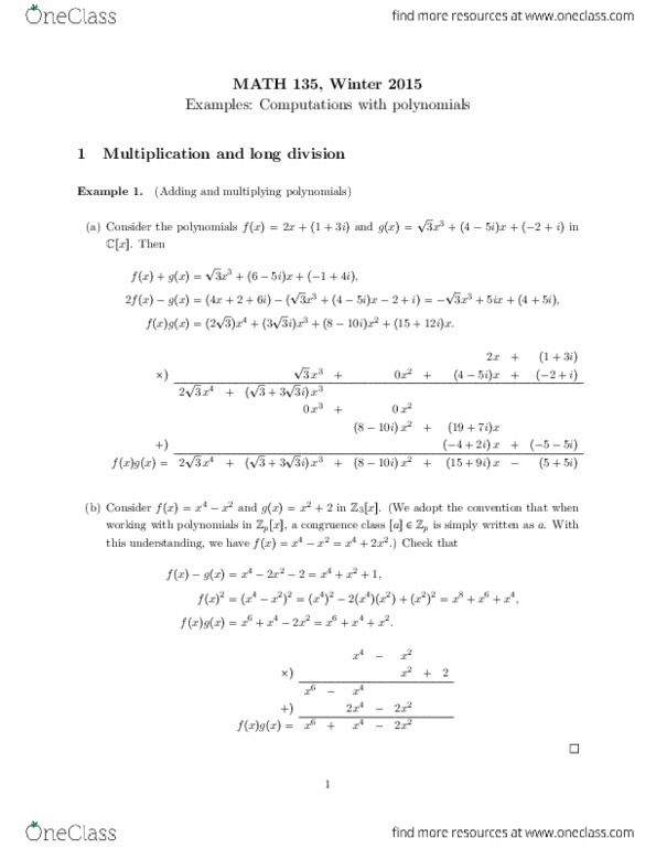 MATH135 Lecture 6: Computing with polynomials thumbnail