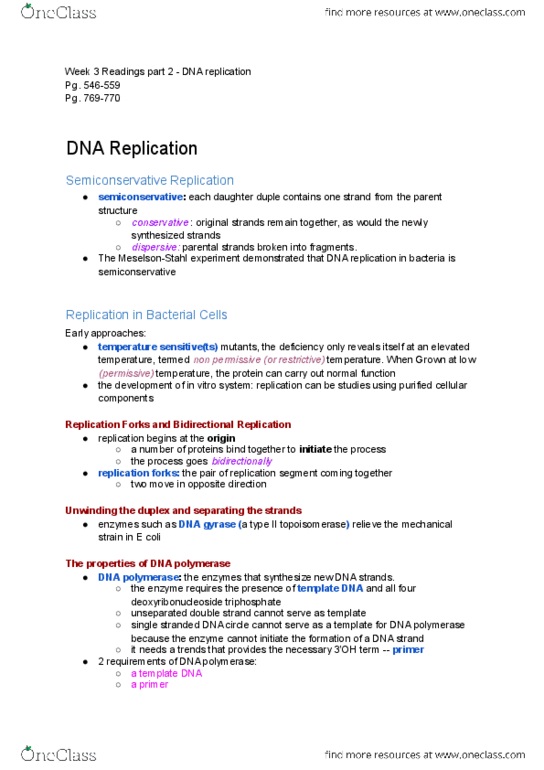 BIO130H1 Chapter Notes - Chapter 3: Okazaki Fragments, Dna Gyrase, Dna Replication thumbnail