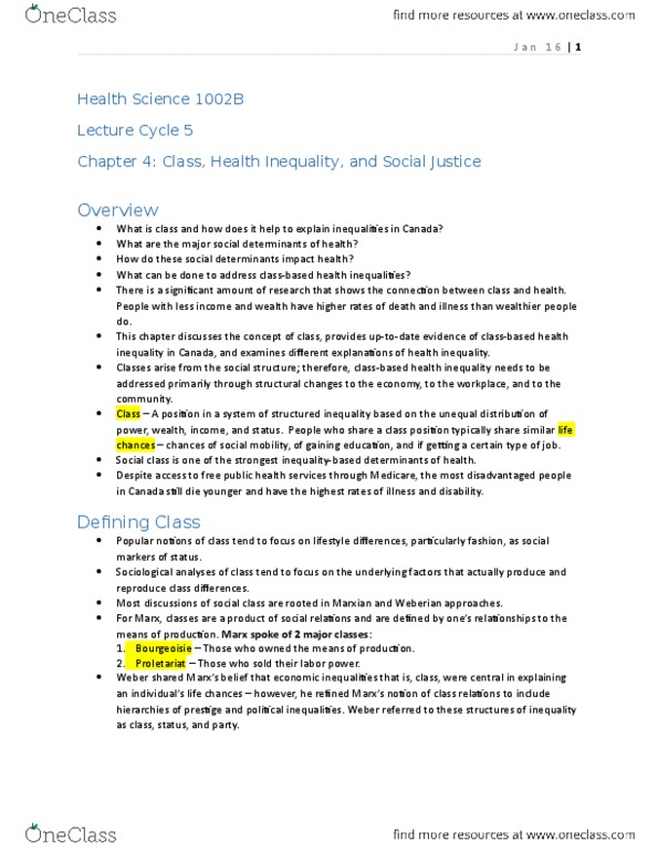 Health Sciences 1002A/B Chapter Notes - Chapter 4: National Health Council, Social Inequality, Health Equity thumbnail