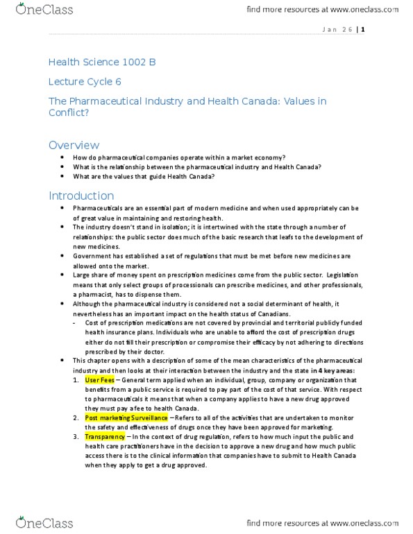 Health Sciences 1002A/B Lecture Notes - Lecture 6: Health Canada, Market Failure thumbnail