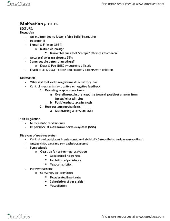 Psychology 1000 Lecture Notes - Lecture 5: Autonomic Nervous System, Adrenal Medulla, Phototaxis thumbnail