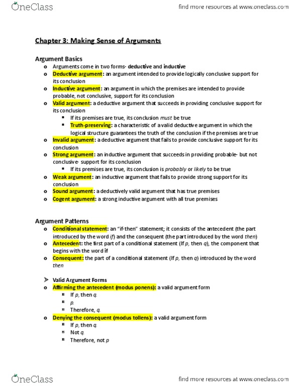 SSH 105 Chapter Notes - Chapter 3: Inductive Reasoning, Deductive Reasoning, Logical Form thumbnail