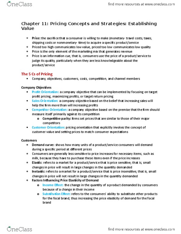 MKT 100 Chapter Notes - Chapter 11: Monopolistic Competition, Pricing Strategies, Oligopoly thumbnail