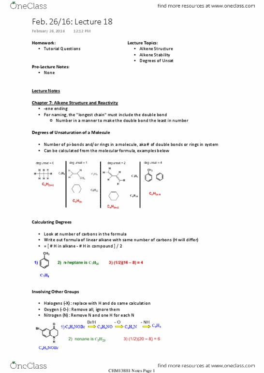 CHM136H1 Lecture 18: Alkene Structure and Stability, Degrees of Unsat (Feb. 26-16) thumbnail