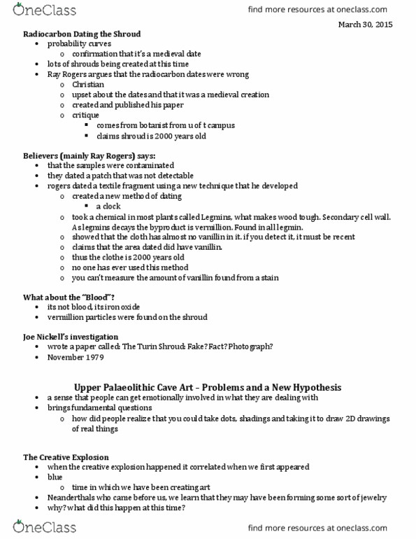 ANT210H5 Lecture Notes - Lecture 12: Shroud Of Turin, Vanillin, Rechargeable Battery thumbnail