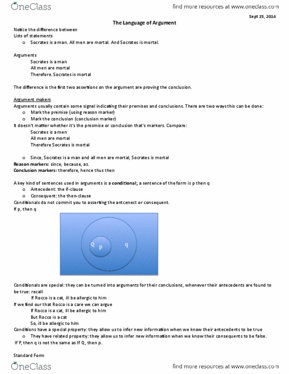 PHL145H5 Lecture Notes - Lecture 2: Modus Tollens, Modus Ponens, False Premise thumbnail