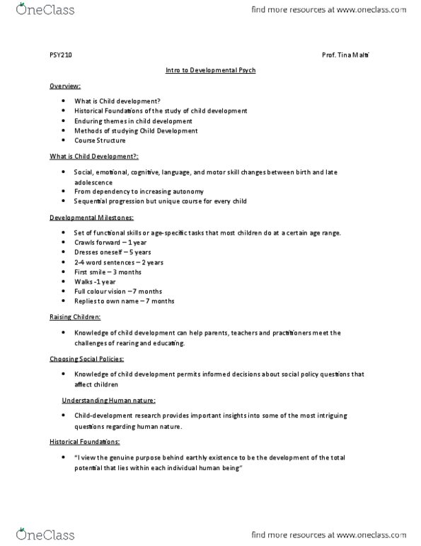 PSY210H5 Lecture Notes - Lecture 1: Functional Skills Qualification, Child Development, Color Vision thumbnail