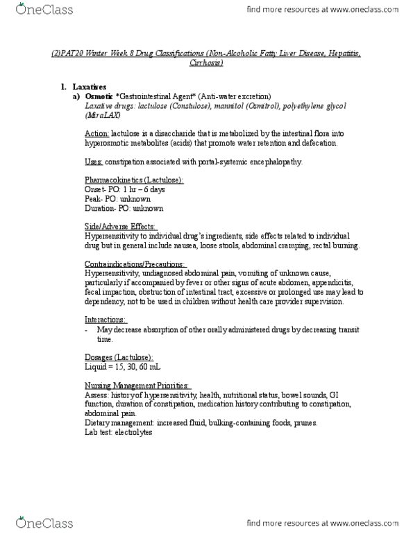 PAT 20A/B Chapter Notes - Chapter N/A: Polyethylene Glycol, Antimineralocorticoid, Lactulose thumbnail