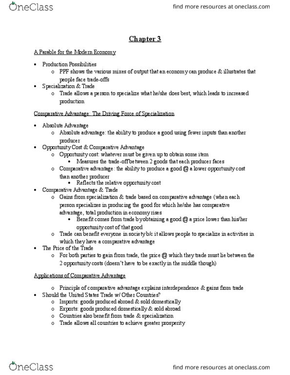 ECON 1200 Chapter Notes - Chapter 3: Absolute Advantage, Comparative Advantage, Opportunity Cost thumbnail