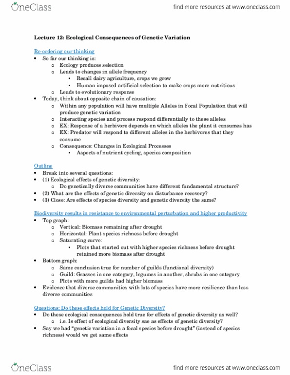 BIO220H1 Lecture Notes - Lecture 12: Genetic Variation, Polyculture, Species Richness thumbnail