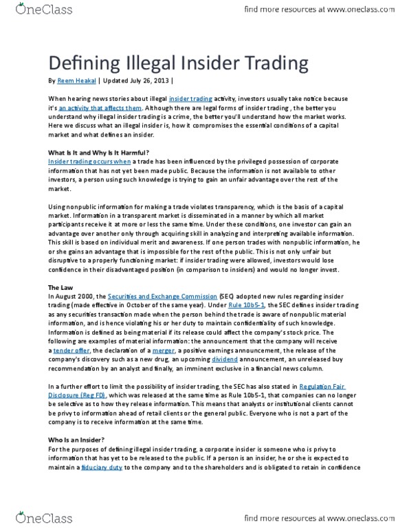 01:220:301 Lecture Notes - Lecture 2: Regulation Fair Disclosure, Insider Trading, Fiduciary thumbnail