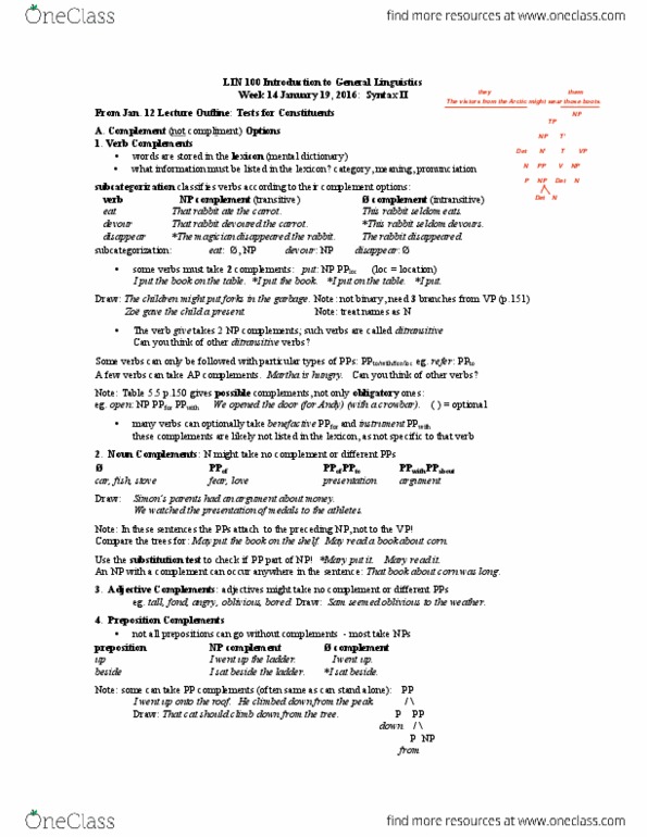 LIN100Y1 Lecture Notes - Lecture 2: Ditransitive Verb, Subcategorization, Mary Read thumbnail