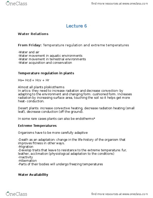 BIOL208 Lecture Notes - Lecture 6: Water Vapor, Tonicity, Water Content thumbnail