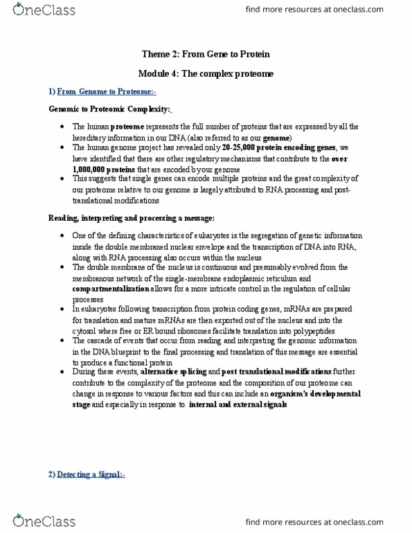 BIOLOGY 1A03 Chapter Notes - Chapter 2: Post-Translational Modification, Insulin Receptor, Blood Sugar thumbnail