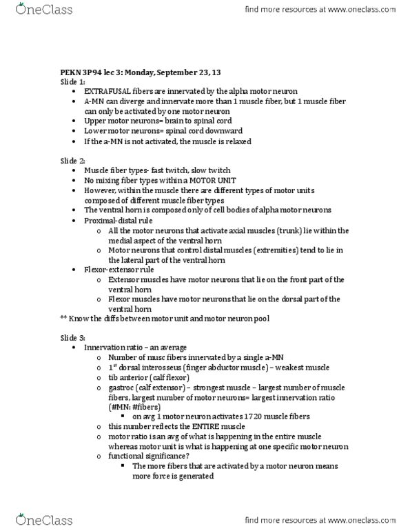 KINE 3P94 Lecture Notes - Lecture 3: Alpha Motor Neuron, Lower Motor Neuron, Anterior Grey Column thumbnail