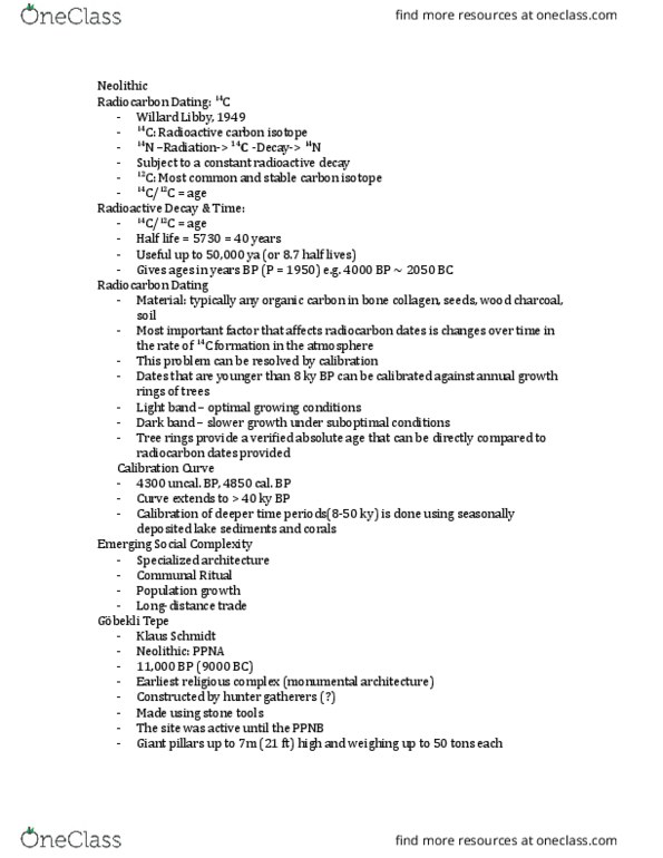 ANTH 1500 Lecture Notes - Lecture 8: Willard Libby, Pre-Pottery Neolithic A, Isotopes Of Nitrogen thumbnail