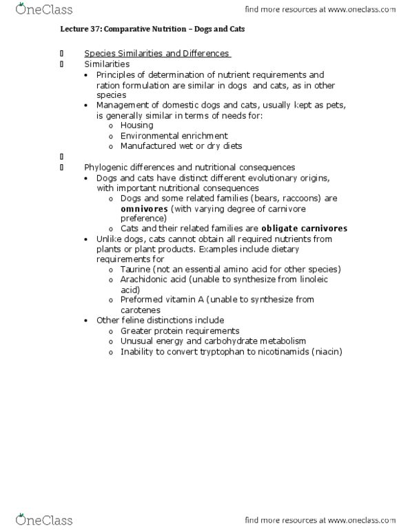 ANSC 2120 Lecture Notes - Lecture 37: Essential Amino Acid, Carnivore, Canine Tooth thumbnail