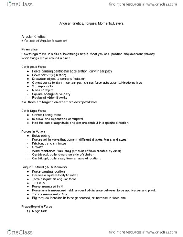 Kinesiology 2241A/B Lecture Notes - Lecture 11: Centripetal Force, Angular Velocity, Bobsleigh thumbnail