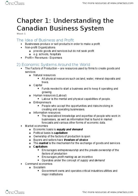 BUS 201 Lecture Notes - Lecture 1: Consumer Product Safety Act, Mixed Economy, Unemployment Benefits thumbnail