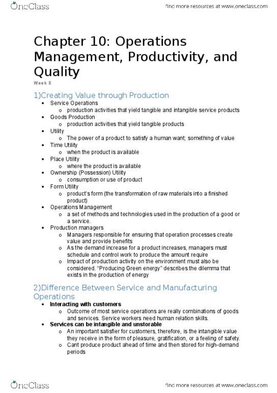 BUS 201 Lecture Notes - Lecture 8: Manufacturing Resource Planning, Operations Management, Quality Costs thumbnail