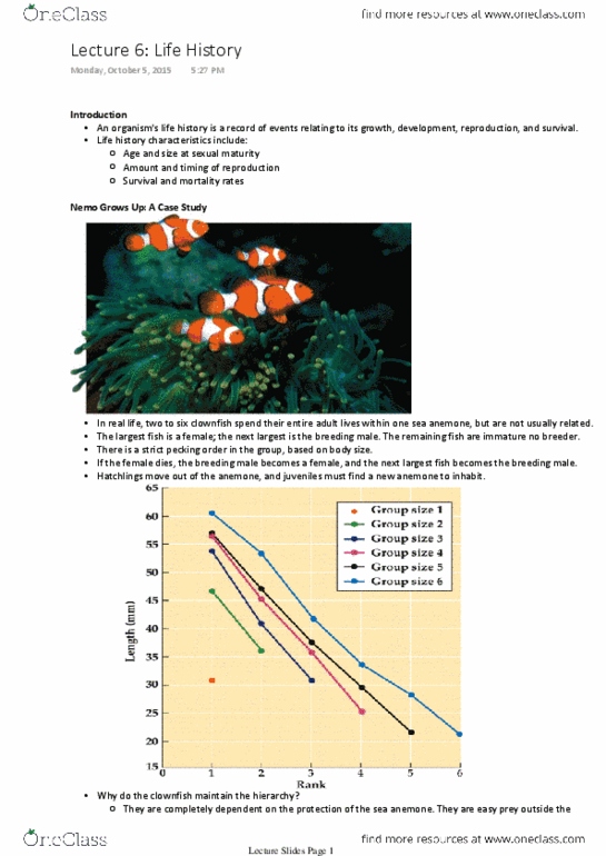 Biology 2483A Lecture Notes - Lecture 6: Sea Anemone, Amphiprioninae, Phenotypic Plasticity thumbnail