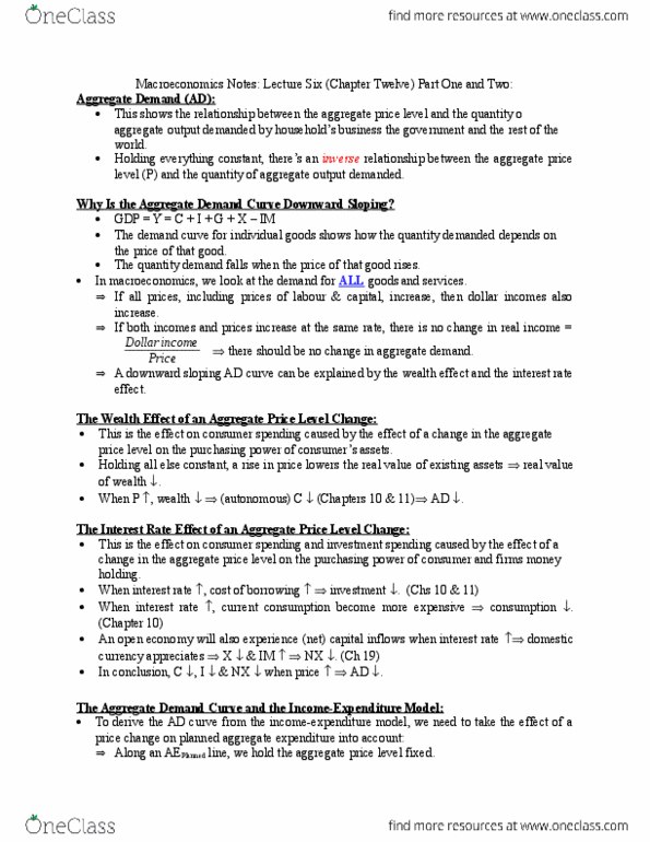 MGEA06H3 Chapter Notes - Chapter 12: Price Level, Aggregate Demand, Aggregate Supply thumbnail