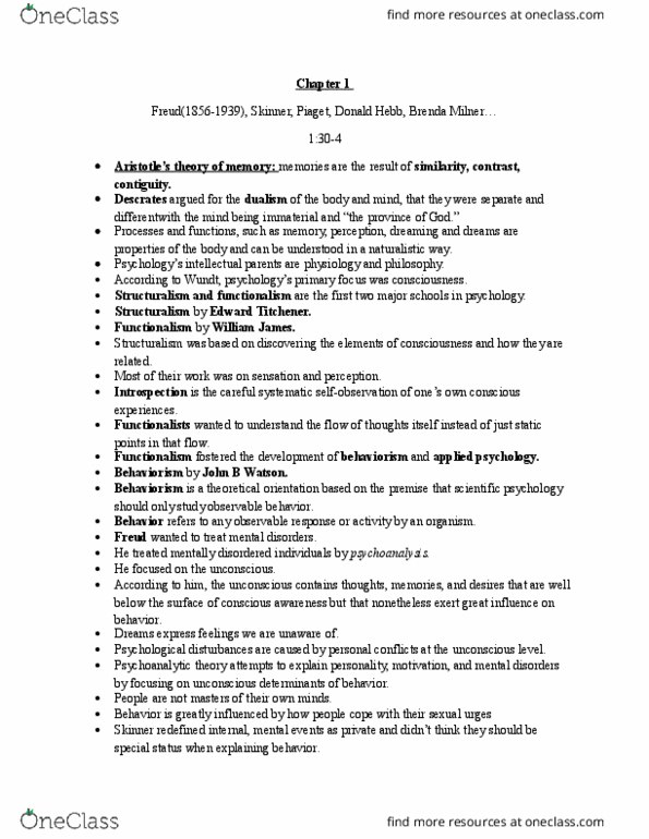 PSYC 1010 Lecture Notes - Lecture 4: Donald O. Hebb, Lateral Sulcus, Jean Piaget thumbnail