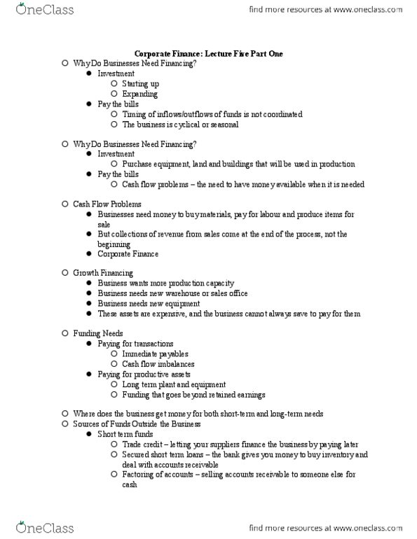 MGTA05H3 Lecture Notes - Lecture 5: Cash Flow, Retained Earnings, Commercial Paper thumbnail