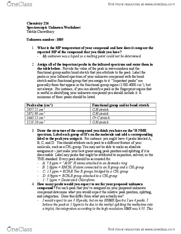 CHEM 216 Lecture Notes - Lecture 5: Functional Group, Methyl Group, Chloroform thumbnail