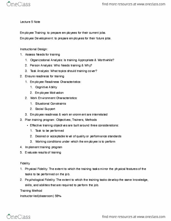 Management and Organizational Studies 1021A/B Lecture Notes - Lecture 5: Instructional Design, Situation Two, Overlearning thumbnail