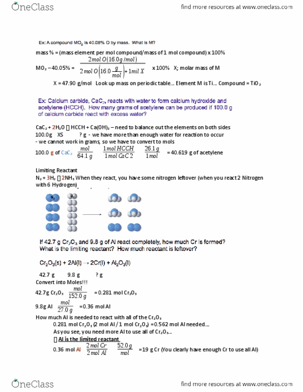 CHM135H1 Lecture Notes - Lecture 3: Molar Mass, Reagent thumbnail