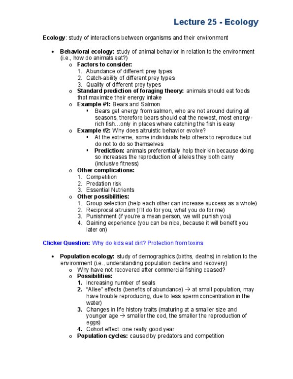 BIOL 111 Lecture Notes - Population Ecology, Reciprocal Altruism, Behavioral Ecology thumbnail