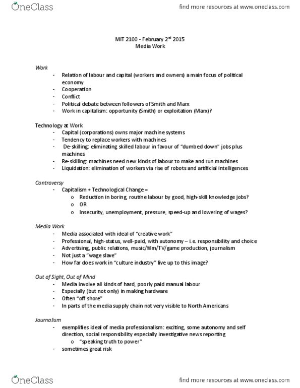 Media, Information and Technoculture 2100F/G Lecture Notes - Lecture 5: Investigative Journalism, Deskilling, Culture Industry thumbnail