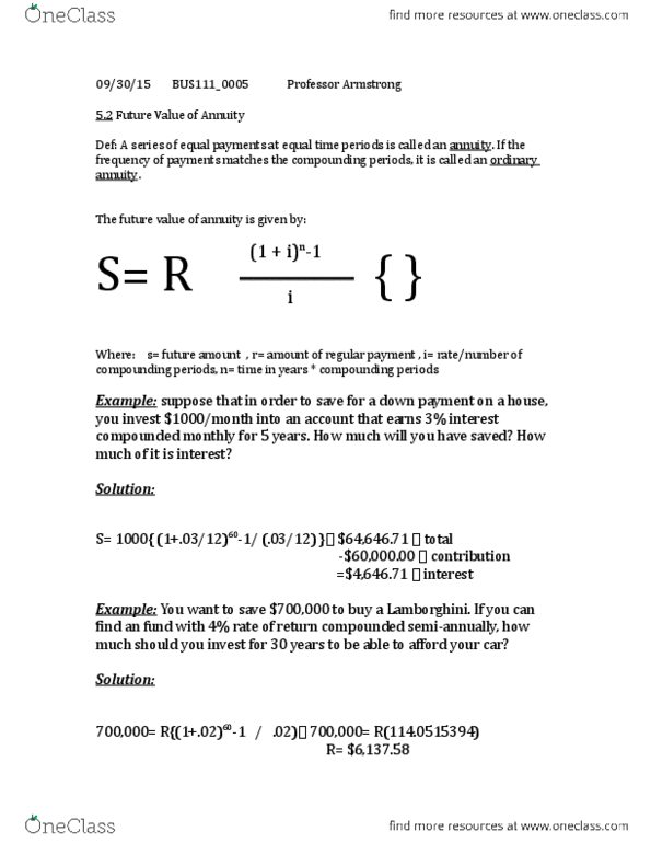 BUS 111 Lecture Notes - Lecture 1: Sinking Fund thumbnail