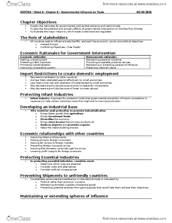 GMS 724 Lecture 4: GMS724 - Week 4 - Chapter 6 - Governmental Influence on Trade thumbnail