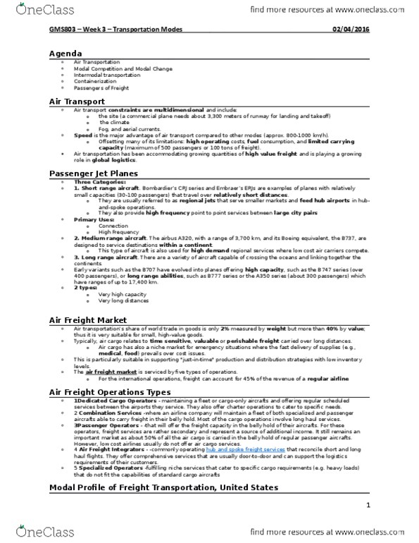 GMS 803 Lecture Notes - Lecture 3: Unit Load, Airbus A320 Family, Sabellianism thumbnail