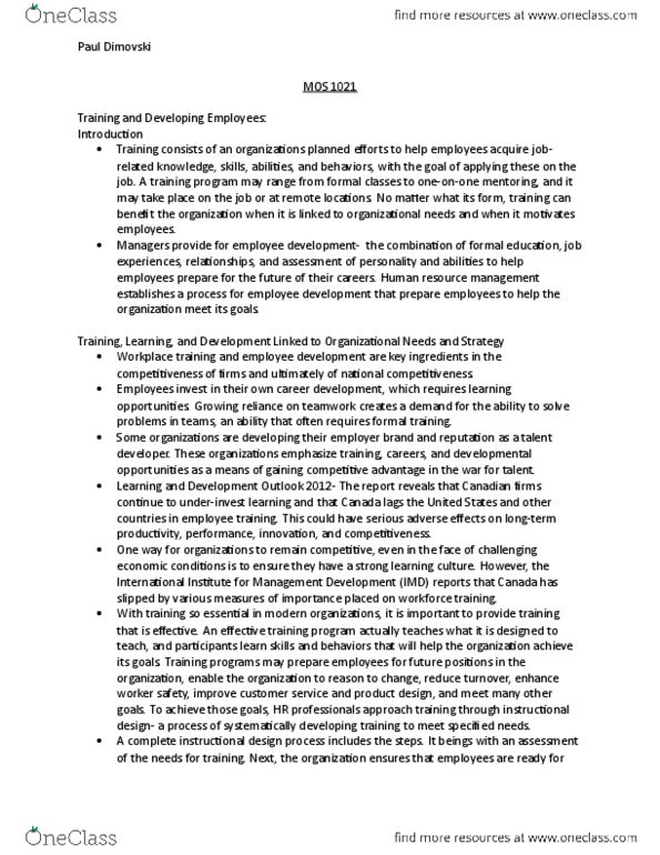 Management and Organizational Studies 1021A/B Chapter Notes - Chapter 4: Canadian Air Transport Security Authority, Learning Management System, Job Analysis thumbnail