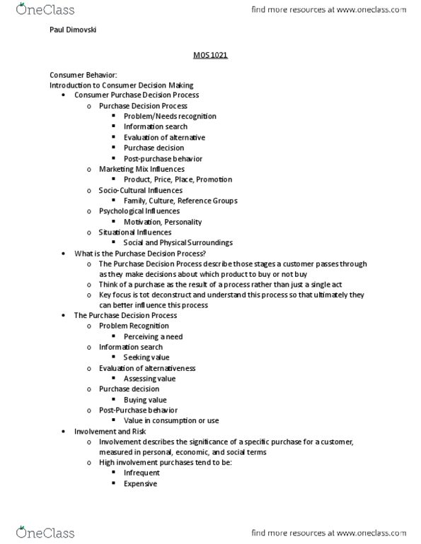 Management and Organizational Studies 1021A/B Lecture Notes - Lecture 6: Daniel Mcfadden, Marketing Mix, Debit Card thumbnail