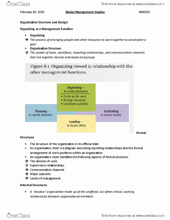 GMS 200 Lecture Notes - Lecture 8: Strategic Management, Informal Learning, Work Unit thumbnail