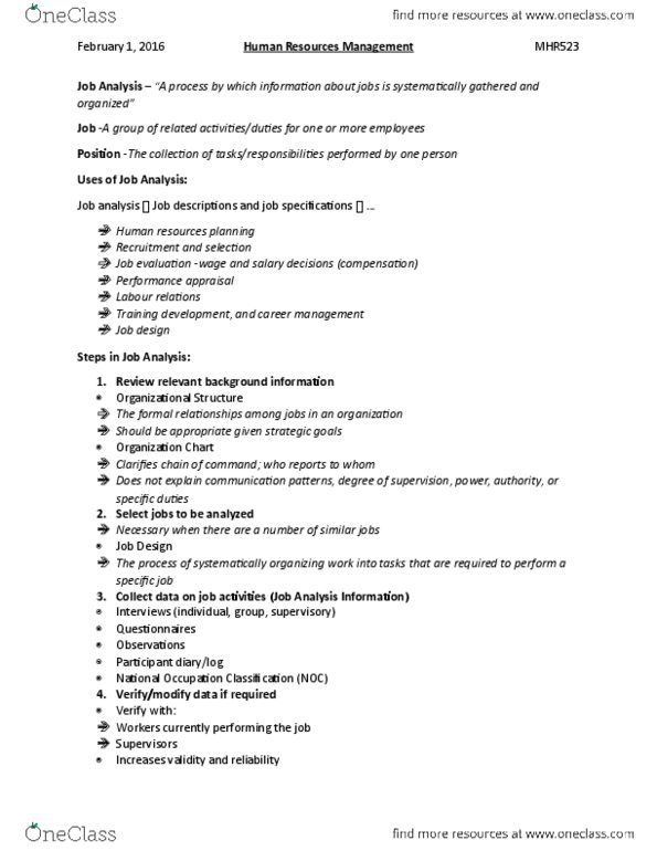 MHR 523 Lecture Notes - Lecture 2: Job Design, New Product Development, Job Analysis thumbnail