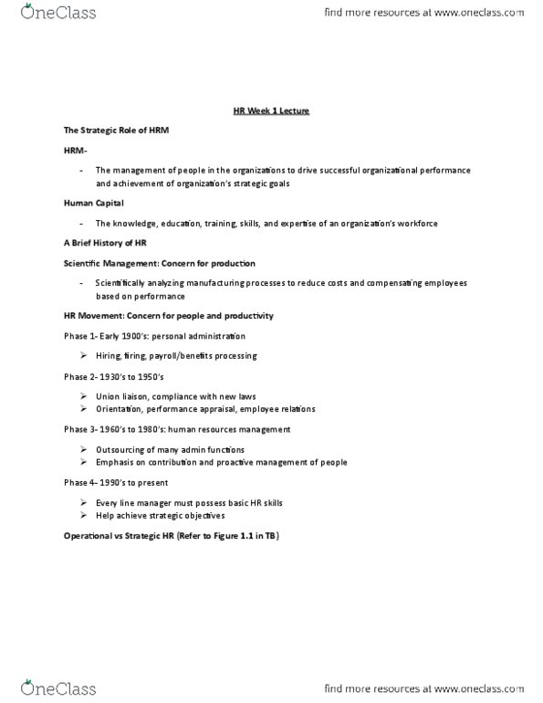 MHR 523 Lecture Notes - Lecture 1: Balanced Scorecard, Organisation Climate, Performance Appraisal thumbnail