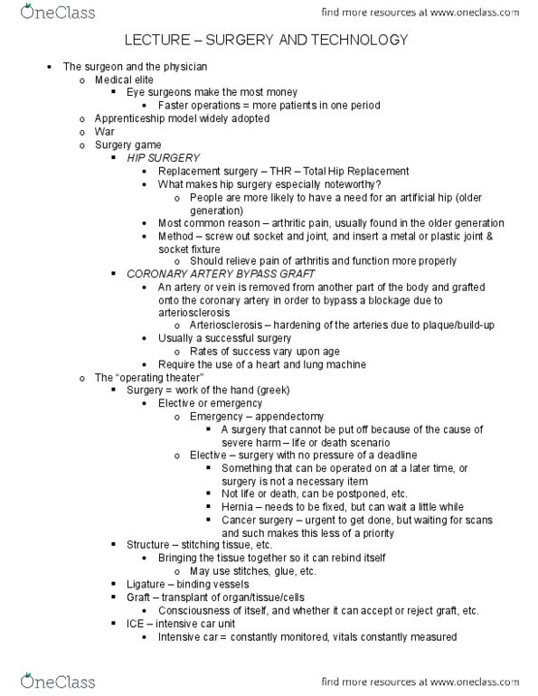 History of Science 2220 Lecture Notes - Lecture 19: Coronary Circulation, Elective Surgery, Hip Replacement thumbnail