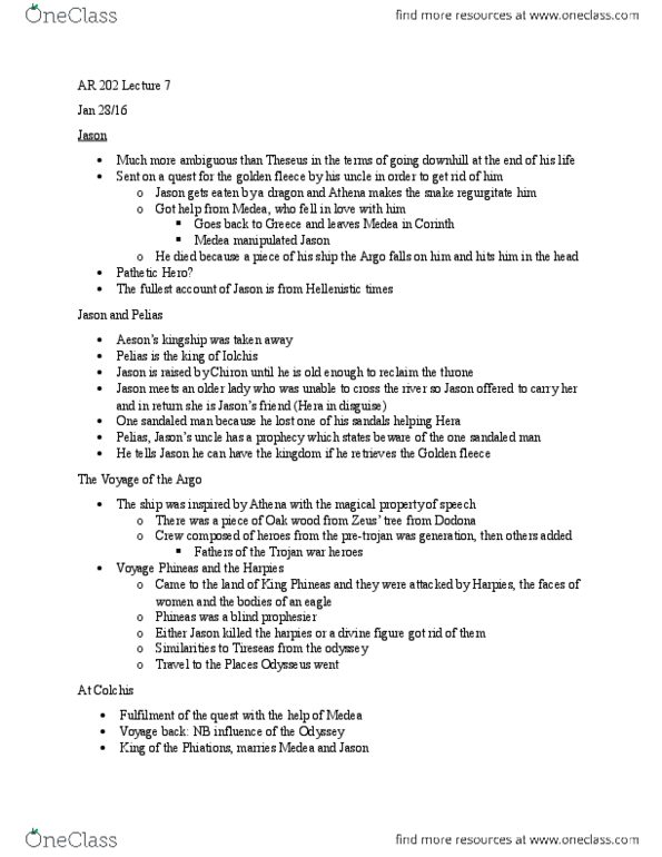 AR202 Lecture Notes - Lecture 7: Golden Fleece, Pelias, Trojan War thumbnail